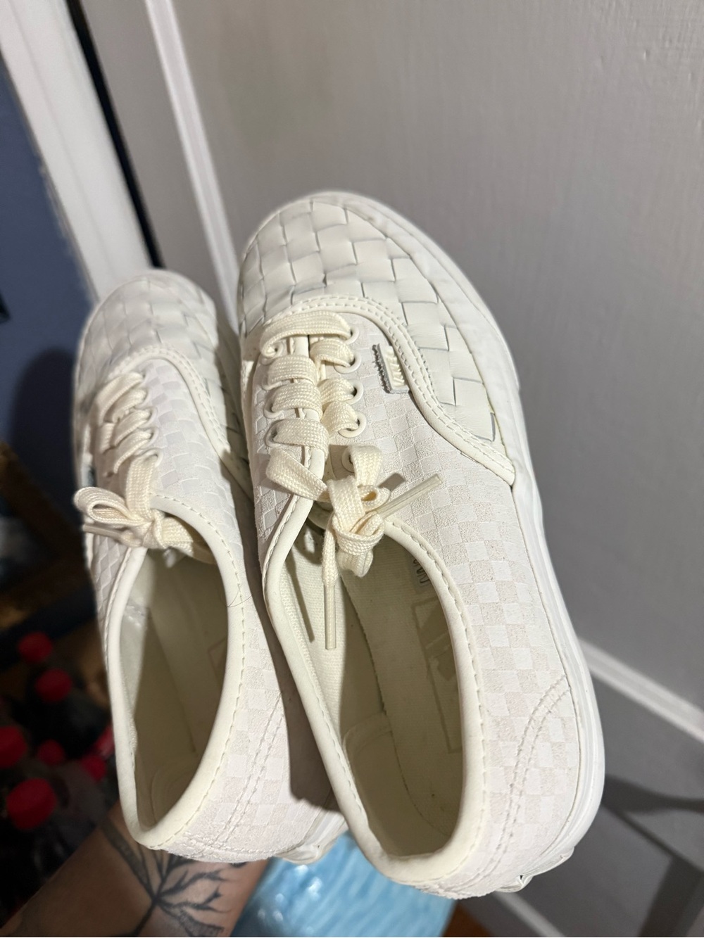 Vans Women's Cream Woven Checkerboard Lace-Up Sneakers